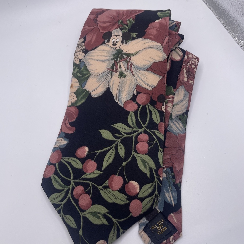 Hidden Mickey Mouse Silk Neck Tie, 58" X 4", Walt Disney exclusive Purple Floral